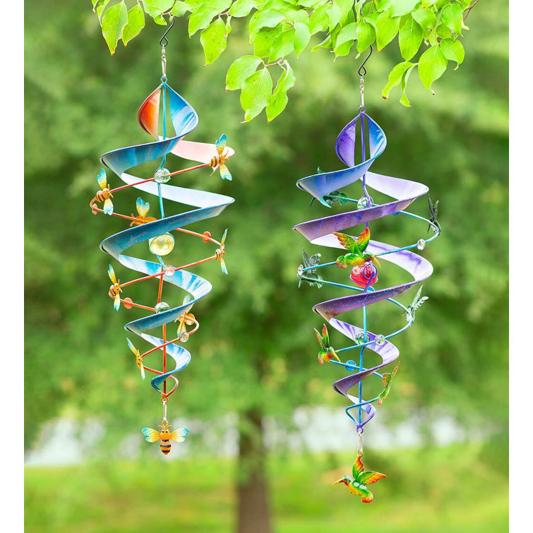 Wind & Weather Colorful Metal Hanging Garden Twirler With Friendly